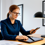A diverse adult individual, dressed in modest professional business casual attire, is seated at a modern desk in a bright, clean Swedish home office. They are intently examining a physical electricity bill, with a tablet displaying energy consumption data open beside them. In the background, subtle elements of smart home technology are visible, such as a smart thermostat on the wall or a smart plug connected to a lamp. The scene conveys a sense of thoughtful analysis and control over personal energy use. The lighting is natural and inviting, emphasizing a professional and calm atmosphere. This image is safe for work, appropriate content, fully clothed, professional dress, perfect anatomy, correct proportions, natural pose, well-formed hands, proper finger count, natural body proportions, high quality, professional photography.